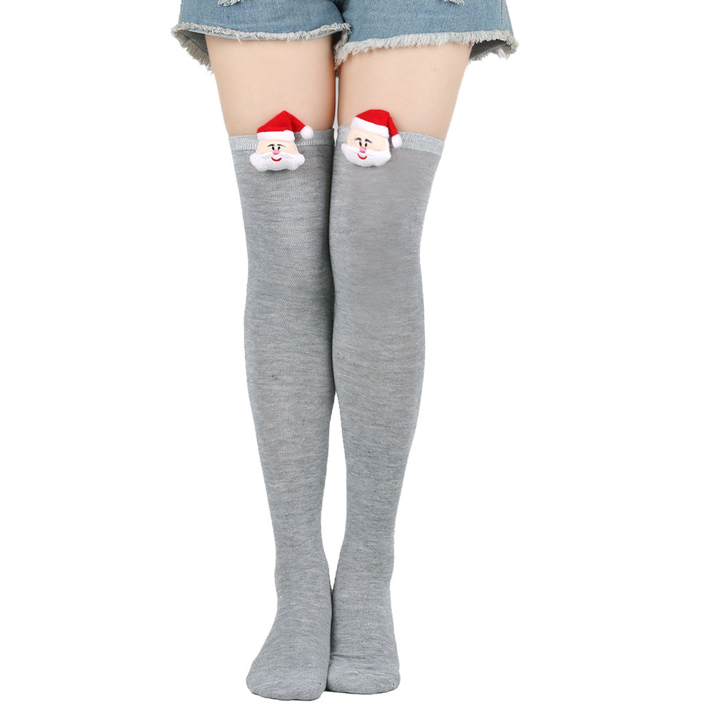 Femboy wear grey femboy christmas striped thigh high socks with santa