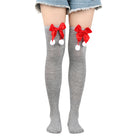 Femboy wear grey femboy christmas thigh high socks with bow