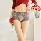 Femboy wear grey sheer floral lace crotchless underwear