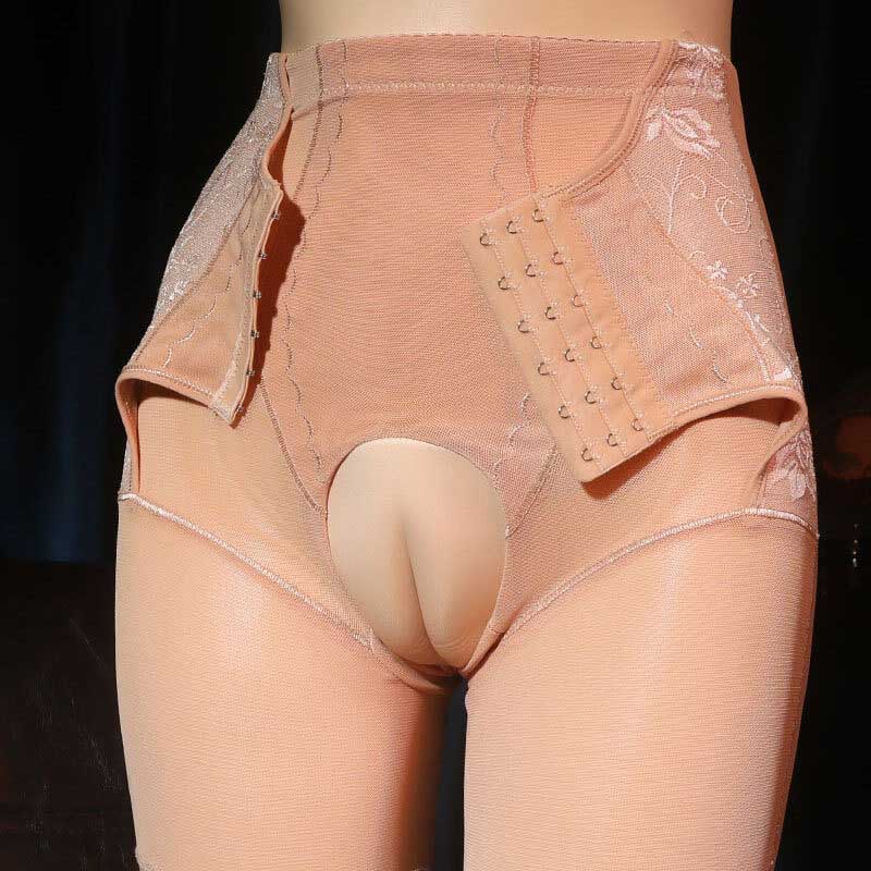 Femboy wear high waist corset boyshort camel toe panties front