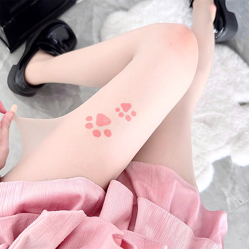 Femboy wear kawaii cat paw print pantyhose