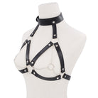 Femboy wear leather harness cage bra with chain side