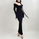 Femboy wear long sleeve black off shoulder dress for femboy