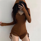 Femboy wear long sleeve hooded romper for femboy