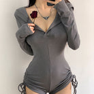 Femboy wear long sleeve hooded romper front