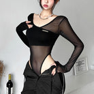 Femboy wear long sleeve slinky v neck bodysuit femboy fashion