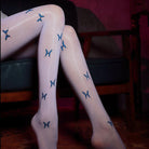 Femboy wear oil glossy butterfly print pantyhose front