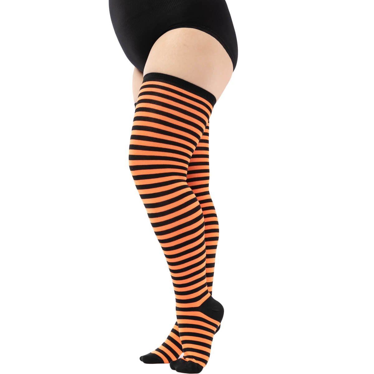 Femboy wear orange oversized pinstripe thigh high socks