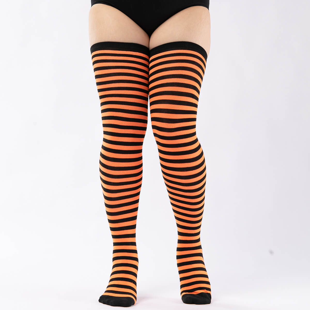 Femboy wear oversized pinstripe thigh high socks front