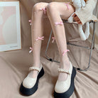 Femboy wear pink kawaii lolita bow pantyhose with pearl