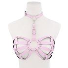 Femboy wear pink leather cage bra bondage