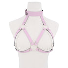 Femboy wear pink leather harness cage bra with chain