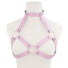 Femboy wear pink leather harness cage bra