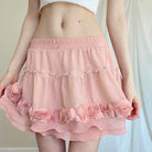 Femboy wear pink skirt with 3d flowers front