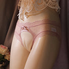 Femboy wear pink sweet lace polka dot hiding gaff panties