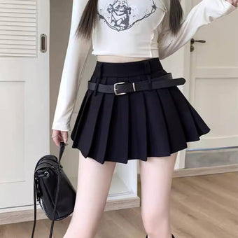 Plus Size Femboy Black Pleated Mini Skirt