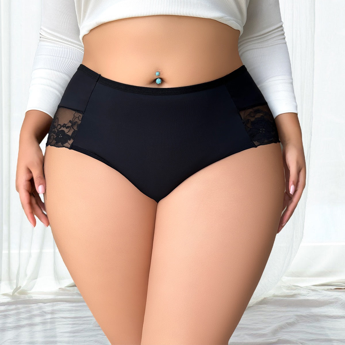 Femboy wear plus size sexy black mesh panties