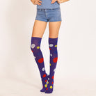 Femboy wear purple colorful polka dot thigh high socks