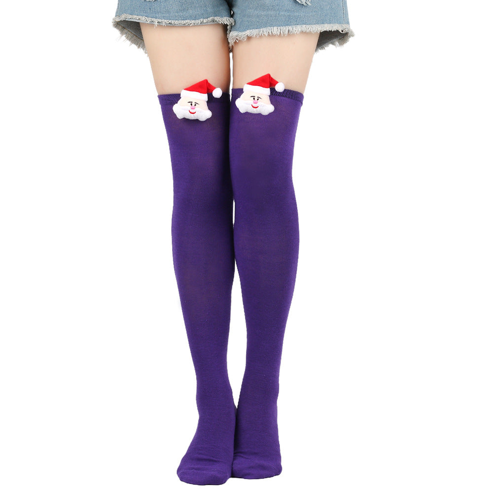 Femboy wear purple femboy christmas striped thigh high socks with santa