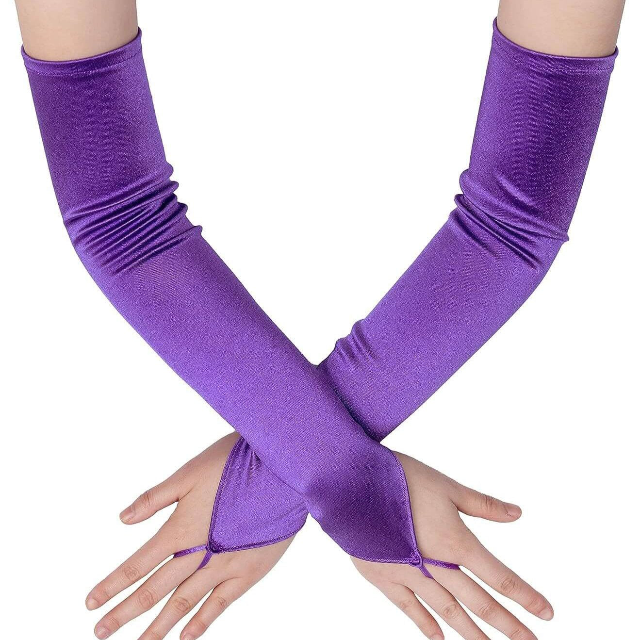 Femboy wear purple finger loop gloves