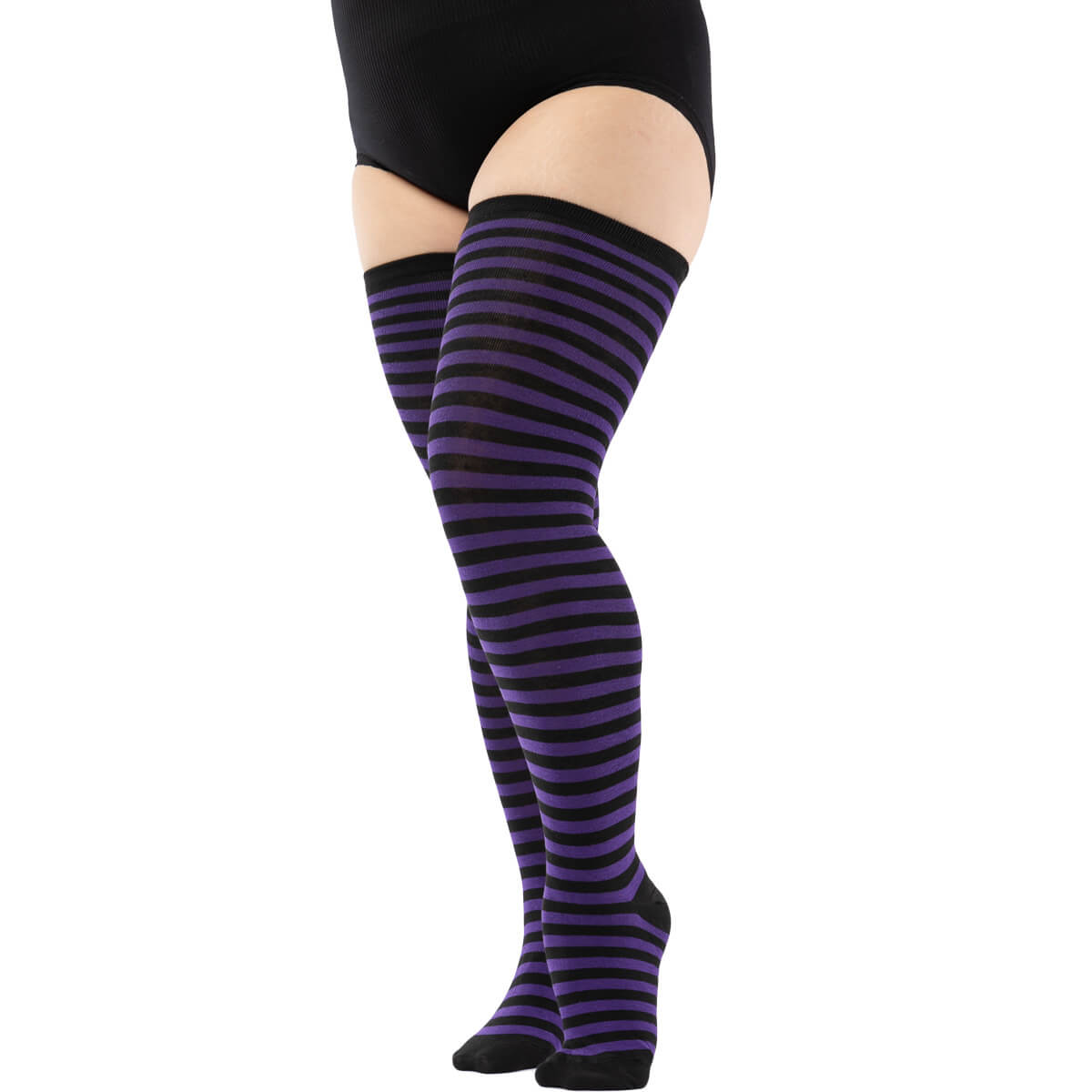 Femboy wear purple oversized pinstripe thigh high socks