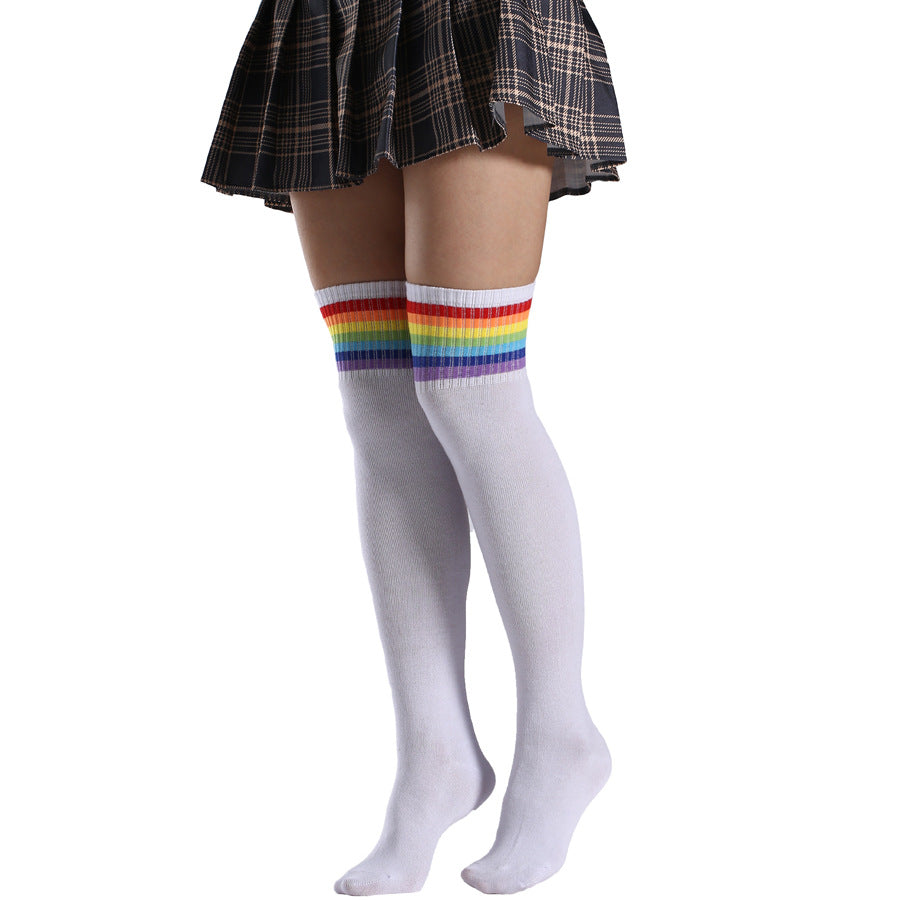 Femboy wear rainbow striped thigh high socks for femboy