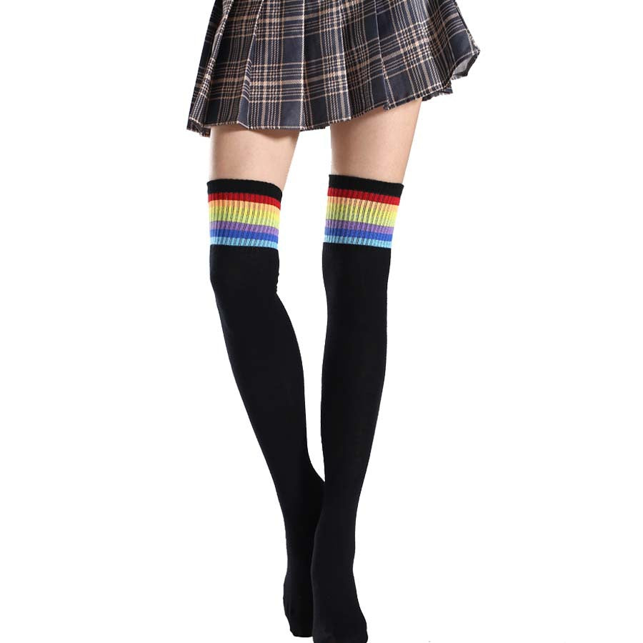 Femboy wear rainbow striped thigh high socks