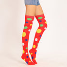 Femboy wear red colorful polka dot thigh high socks