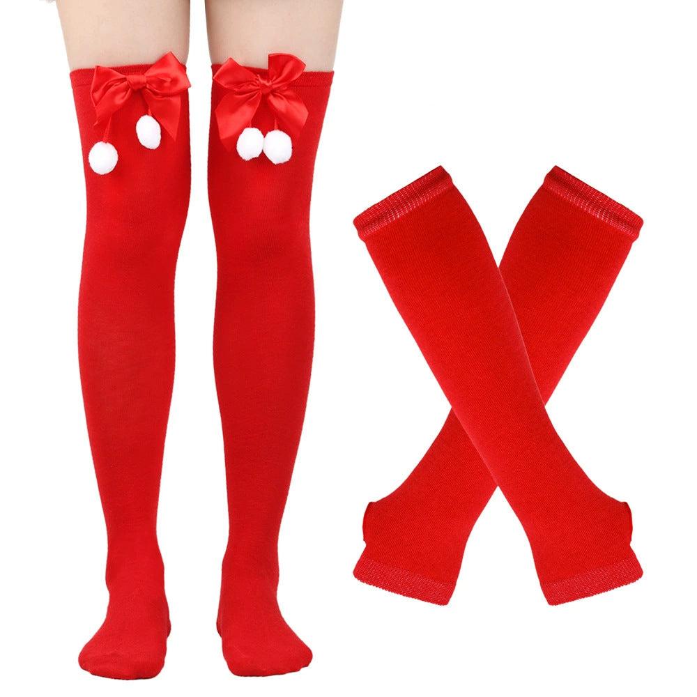 Femboy wear red femboy christmas thigh highs and arm warmers set