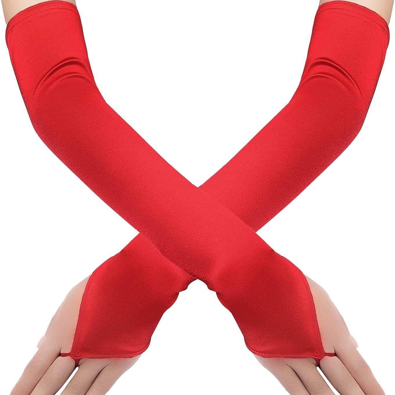 Femboy wear red finger loop gloves