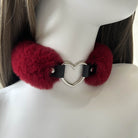 Femboy wear red sexy fur heart choker