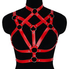 Femboy wear red sexy leather chest harness