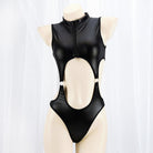 Femboy wear sexy black cut out bodysuit lingerie front