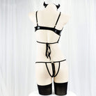 Femboy wear sexy black devil lingerie set back