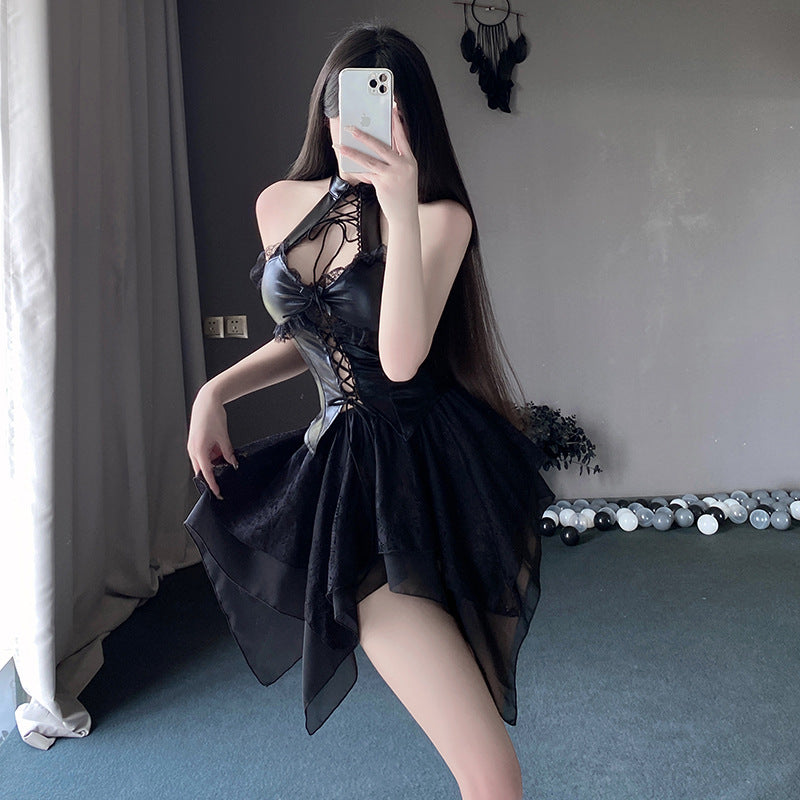 Femboy wear sexy black gothic backless lingerie for femboy