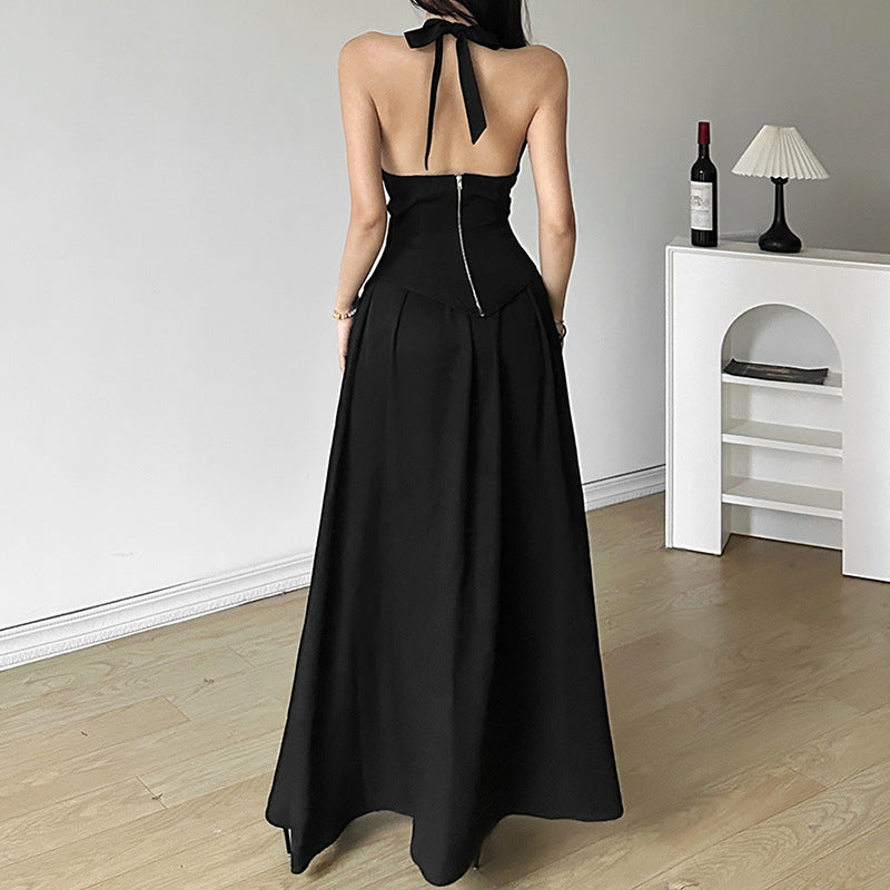 Femboy wear sexy black halter backless maxi dress for femboy