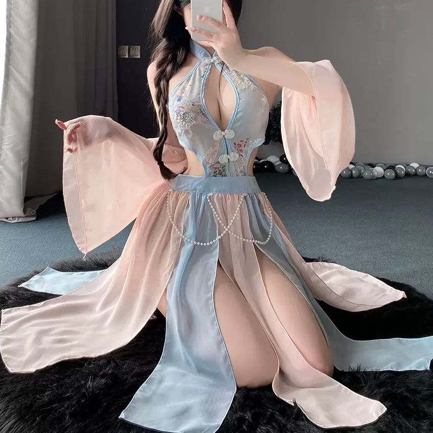 Femboy wear sexy blue lingerie set for femboy