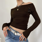 Femboy wear sexy brown off shoulder knit fitted pullover