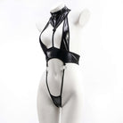 Femboy wear sexy cut out leather thong lingerie bodysuit side