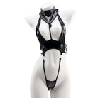 Femboy wear sexy cut out leather thong lingerie bodysuit