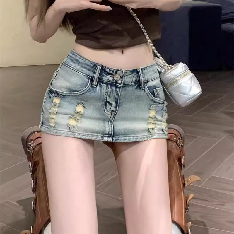 Femboy wear sexy distressed denim mini skirt