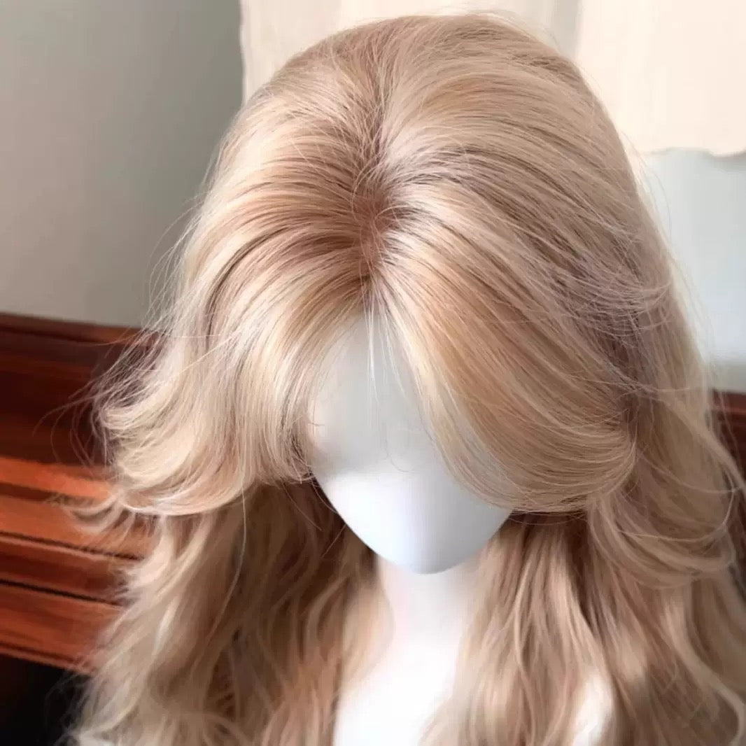 Femboy wear sexy femboy honey blonde water wave wig with bangs