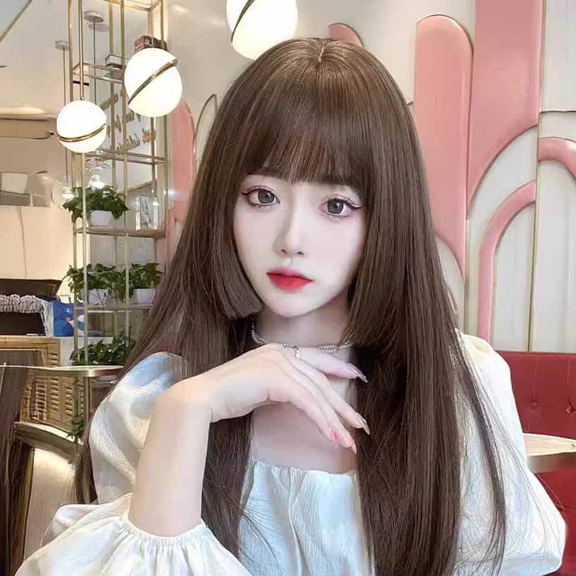 Femboy wear sexy femboy light brown princess cut straight wig with bangs femboy fashion