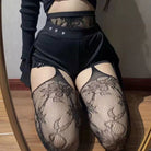 Femboy wear sexy floral lace stockings with garter belt