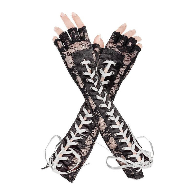 Femboy wear sexy gothic lace up half finger lace gloves