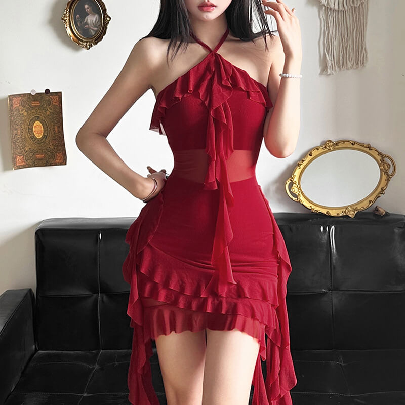 Femboy wear sexy halter backless slim dress for femboy