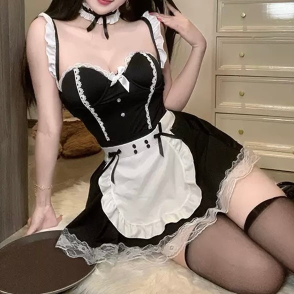Femboy wear sexy plus size black maid lingerie front