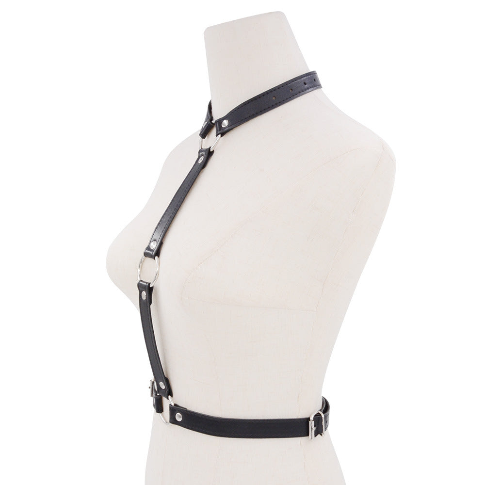 Femboy wear sexy punk leather body harness side