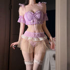 Femboy wear sexy purple lace lingerie set front