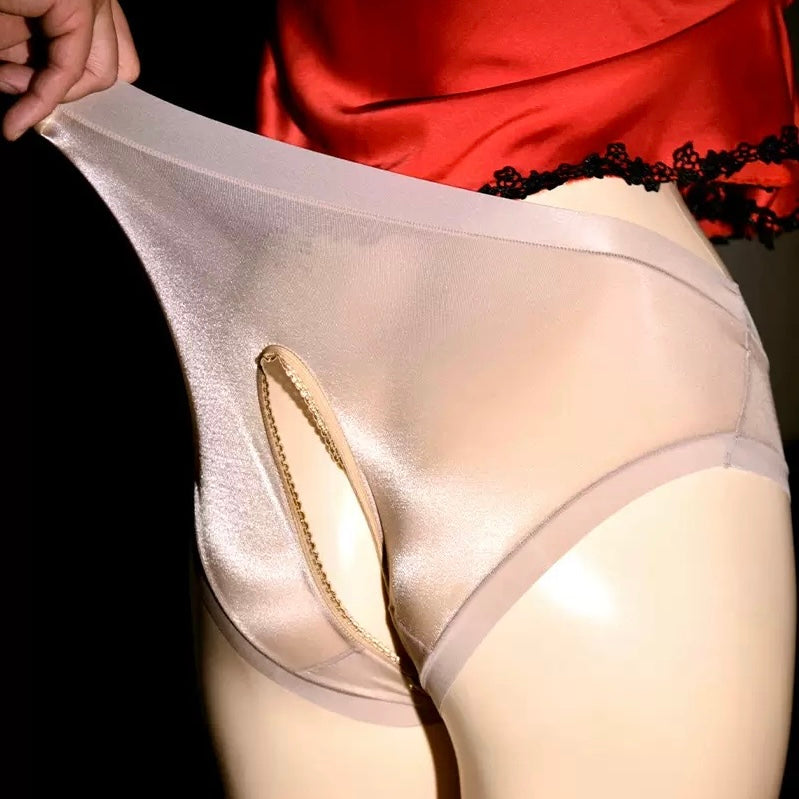 Femboy wear sexy seethrough crotchless panties